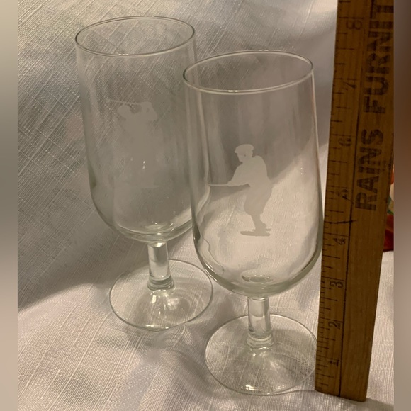 Vintage Goblets Etched Golfers Clear Water Ice Tea For Gift Set of 2 Stemware - Picture 4 of 4